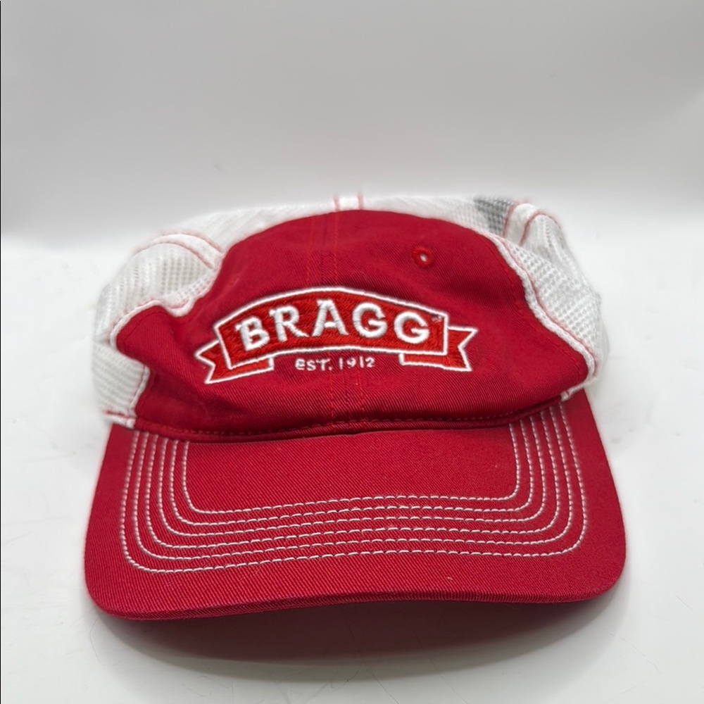 Bragg Red White Trucker Hat Cap Hook & Loop Apple Cider Vinegar Promo Ad